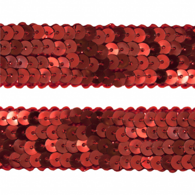 Тесьма с пайетками 3, шир. 20 мм/уп. 25+/-1 м, цвет красный - купить в Новомосковске. Цена: 778.19 руб.