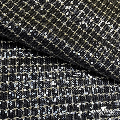 Ткань костюмная с пайетками, 100%полиэстр, 460+/-10 гр/м2, 150см #309 - цв. чёрный - купить в Новомосковске. Цена 1 203.93 руб.