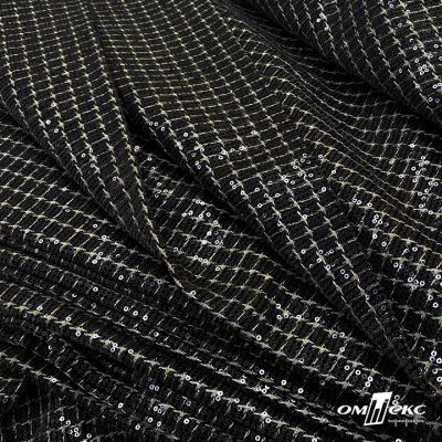 Ткань костюмная с пайетками, 100%полиэстр, 460+/-10 гр/м2, 150см #309 - цв. чёрный - купить в Новомосковске. Цена 1 203.93 руб.
