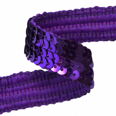Тесьма с пайетками 12, шир. 20 мм/уп. 25+/-1 м, цвет фиолет - купить в Новомосковске. Цена: 786.13 руб.