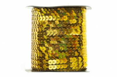 Пайетки "ОмТекс" на нитях, SILVER SHINING, 6 мм F / упак.91+/-1м, цв. 48 - золото - купить в Новомосковске. Цена: 356.19 руб.