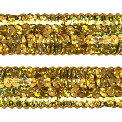 Тесьма с пайетками D16, шир. 20 мм/уп. 25+/-1 м, цвет золото - купить в Новомосковске. Цена: 786.13 руб.